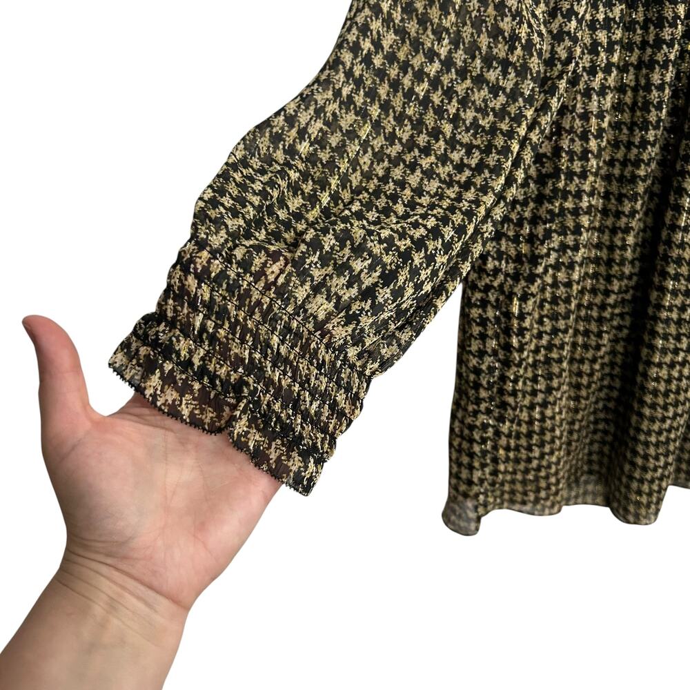 Classic Houndstooth Blouse Soft Surroundings Gold… - image 2